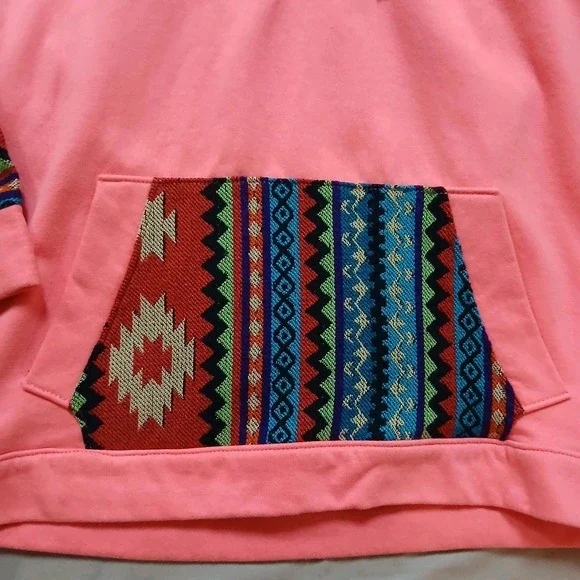 Blue Footed Design Hoodie Womens M Hot Pink Neon Aztec Mayan Native - Picture 6 of 13